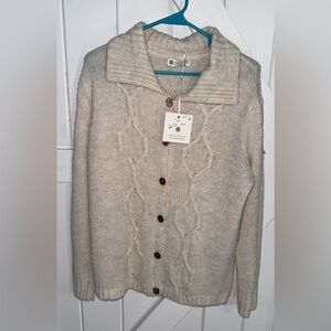 NWT Cobblestone Living Cable Knit Cardigan Sweater Made in Italy Lightweight S/M